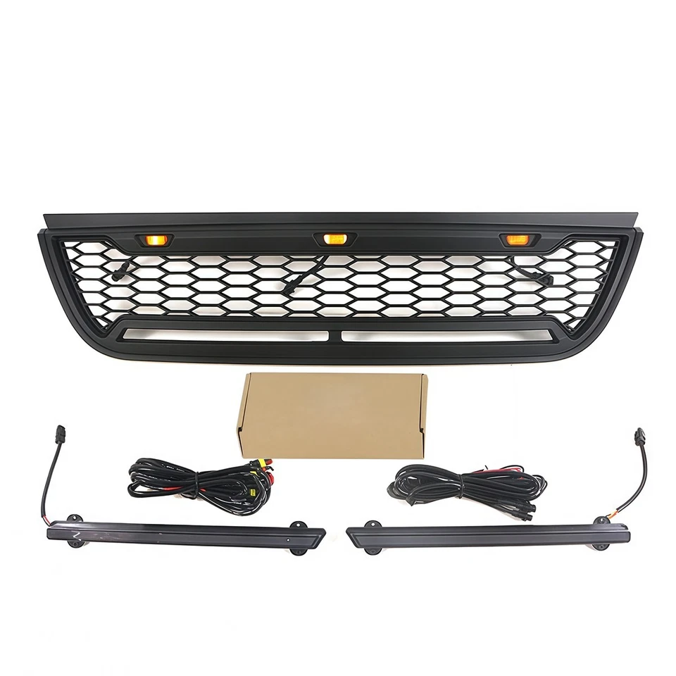 Parrilla delantera negra apta para Ford Explorer 2002 2003 2004 2005 parrilla con barra LED Foto 4 de 4
