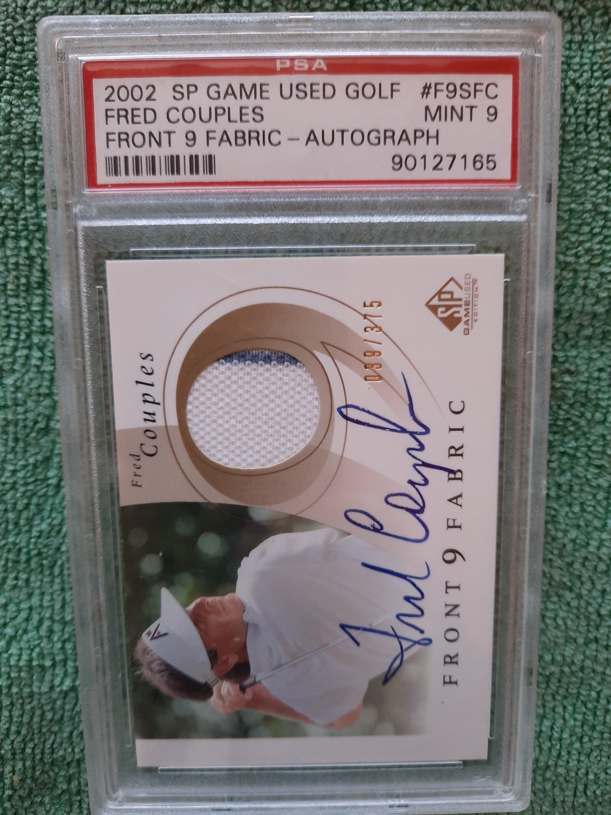 Fred Couples 2002 SP Game Used Golf Front 9 Fabric Shirt Auto 039/375 PSA MINT 9 