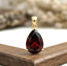 Natural Pear Cut Garnet Pendant Red Gemstone 9k Solid Yellow Gold Pendants