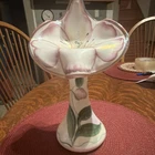 Fenton Signed Hand Painted Floral Art Glass Vase White Pink Green Glossy