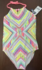 OshKosh B'gosh Girls Multicolor Striped One Piece Swimsuit Size 7 UPF 50 