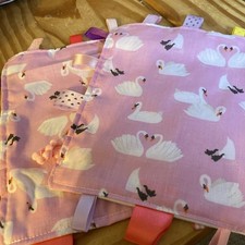 Set Of 2 Handmade Taggies - pink and white swans