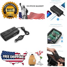 200W Power Inverter DC 12V to 110V AC Inverter with 4.2A 4-Port USB Car Adapt...