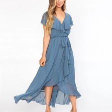 Show Me Your Mumu Jess Ruffle Midi Dress Slate Blue Sz M