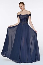Cinderella Divine Navy Blue Emroidered Lace Chiffon Gown Size Small 130