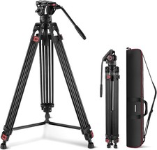 74" Video Tripod with Fluid Head, QR Plate , Aluminum Heavy Duty Camera Tripod
