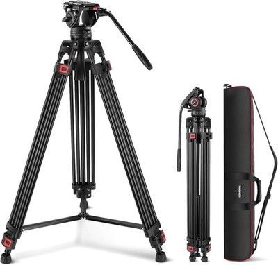 74'' Video Tripod with Fluid Head, QR Plate , Aluminum Heavy Duty Camera Tripod