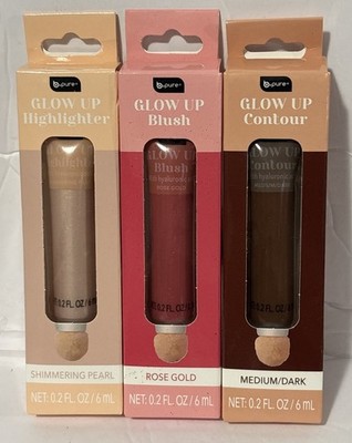 3x b.pure Glow Up Highlighter Pearl, Med./Dark & Rose Gold 0.2 fl oz / 6 mL