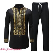 Men's African 2 Piece Set Traditional Shirt and Pants Set Suit Middle East Suit