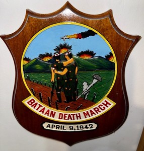 Antique BATAAN DEATH MARCH, Hand-carved & Painted Command Plaque. 