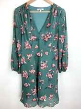 Madewell Marguerite Dress Size 4" Floral Green 3/4 Sleeve Chiffon Zip