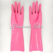 0.4MM Pink Latex Gummi Short Gloves Rubber Seamless Gloves Fetish Wear
