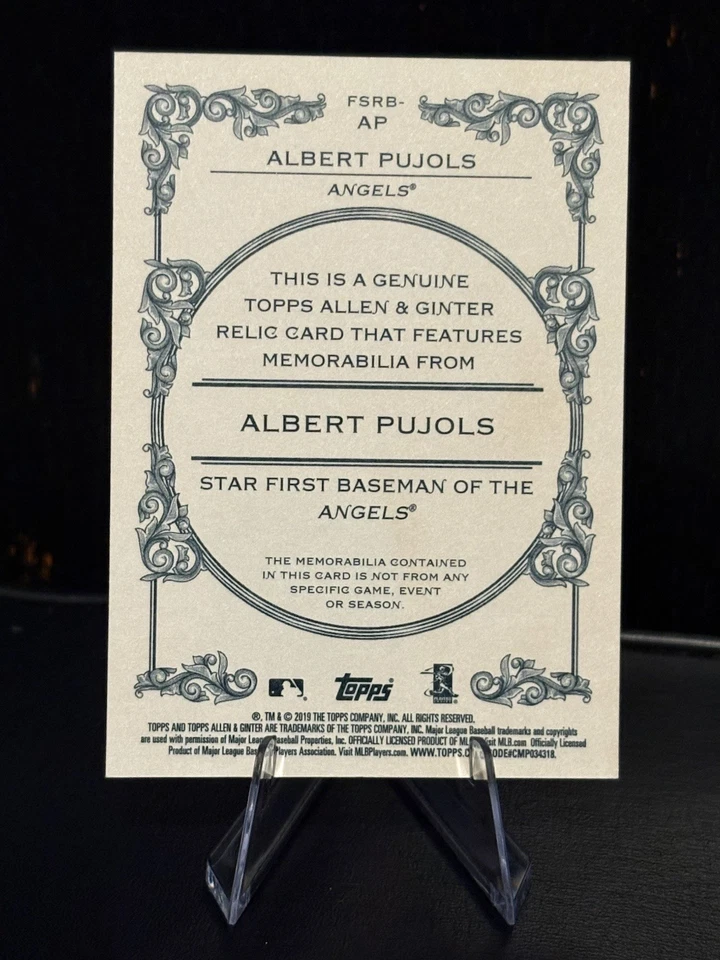 2019 Allen & Ginter Albert Pujols Game Used Jersey #FSRB-AP - Angels - Image 2 of 2