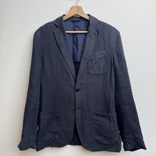 Massimo Dutti Sport Coat Men's 36 Navy Linen Blazer Lightweight Casual Summer
