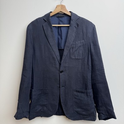 Massimo Dutti Linen Blazer Mens 36 Navy Sportscoat Lightweight Travel Summer