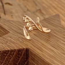 Bluebell Flower Ring Art Noveau Gold Plated Leaf Wrap Folklore Fairies