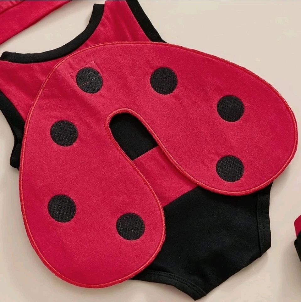 Baby Ladybug Costume Romper w/ Wing and Hat Size 0-3 Months Photo Shoot custome - Image 3 of 4
