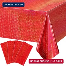 4Pack Iridescence Red Plastic Tablecloths Shiny Disposable Laser Rectangle Table