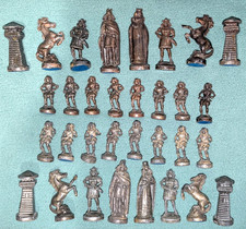 Seltene alte schwere SCHACHFIGUREN Zinn/Messing? KOMPLETT-Set, Filz NUR ALS DEKO