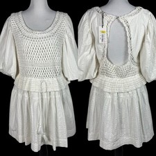 A Loves A Women's Ivory Crocheted Short Dress Puff Sleeves Size Large