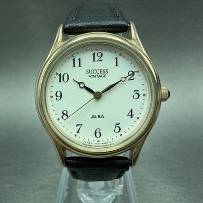 Seiko Alba Success Watch Men 30mm White Dial Gold Tone V701-6A50 New Battery