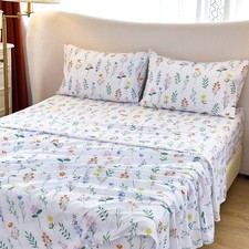 Floral Queen Sheet Set, 4-Piece Botanical Printed Bed Sheets, 16" Deep Pocket...