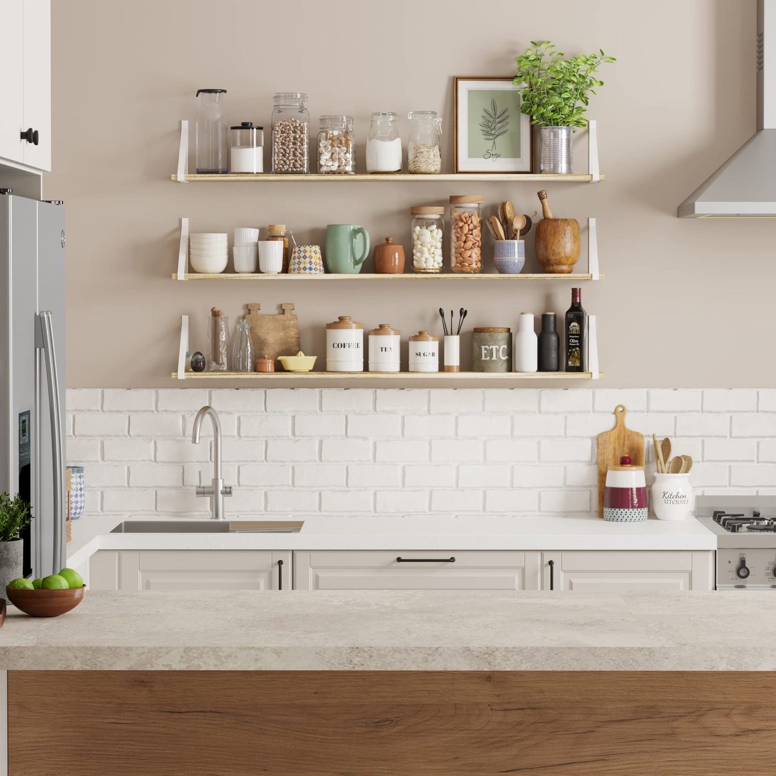 Bora Long Floating Shelves, 48" x 6" Wall Bookshelf Living Room Decor, Rustic...