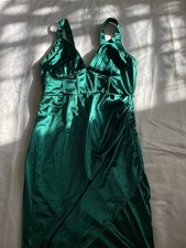 SHEIN Green Satin Dress Women’s Large Emerald Bustier Zipper Back