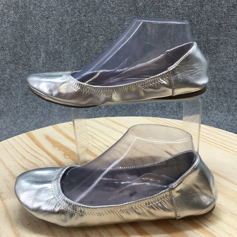 Ana Shoes Womens 8 Wide Joy Ballet Flats Silver Casual Low Top Comfort Slip On - Image 2 of 4