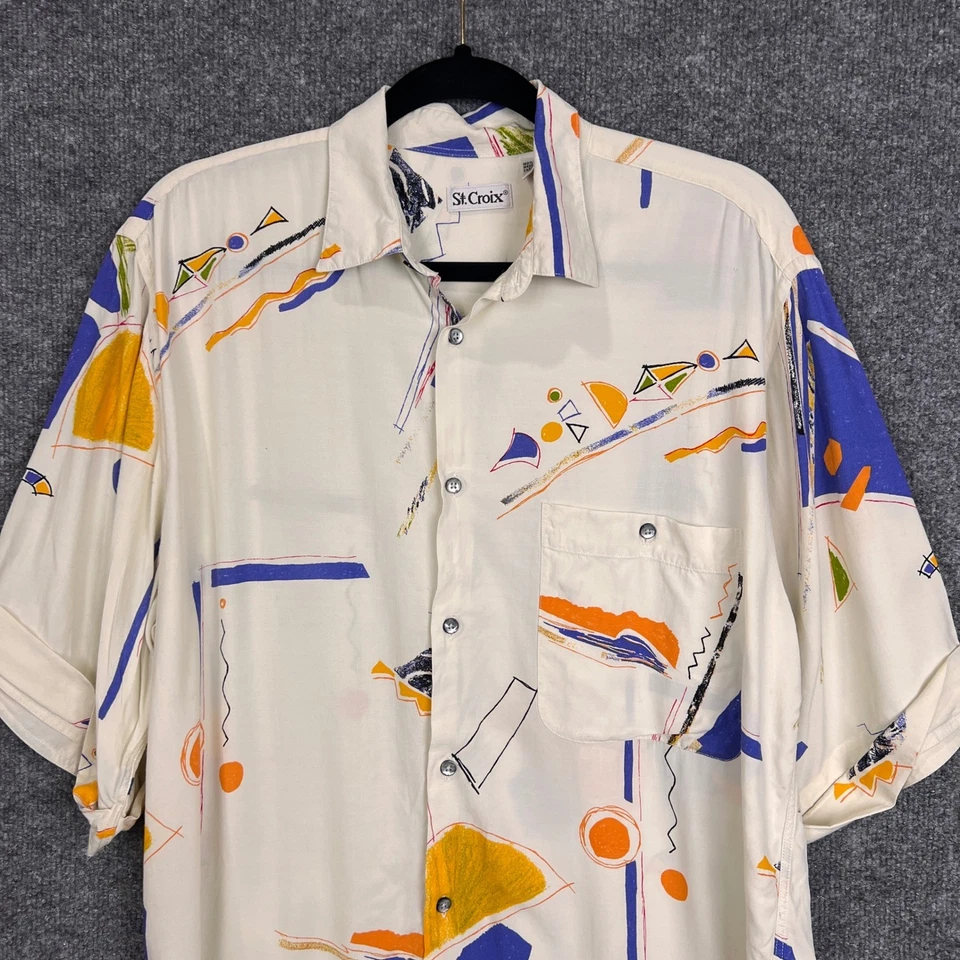 Camisa De Colección St. Croix Para Hombres Mediana Rayón Estampado Abstracto Abotonada Manga Corta Foto 3 de 4