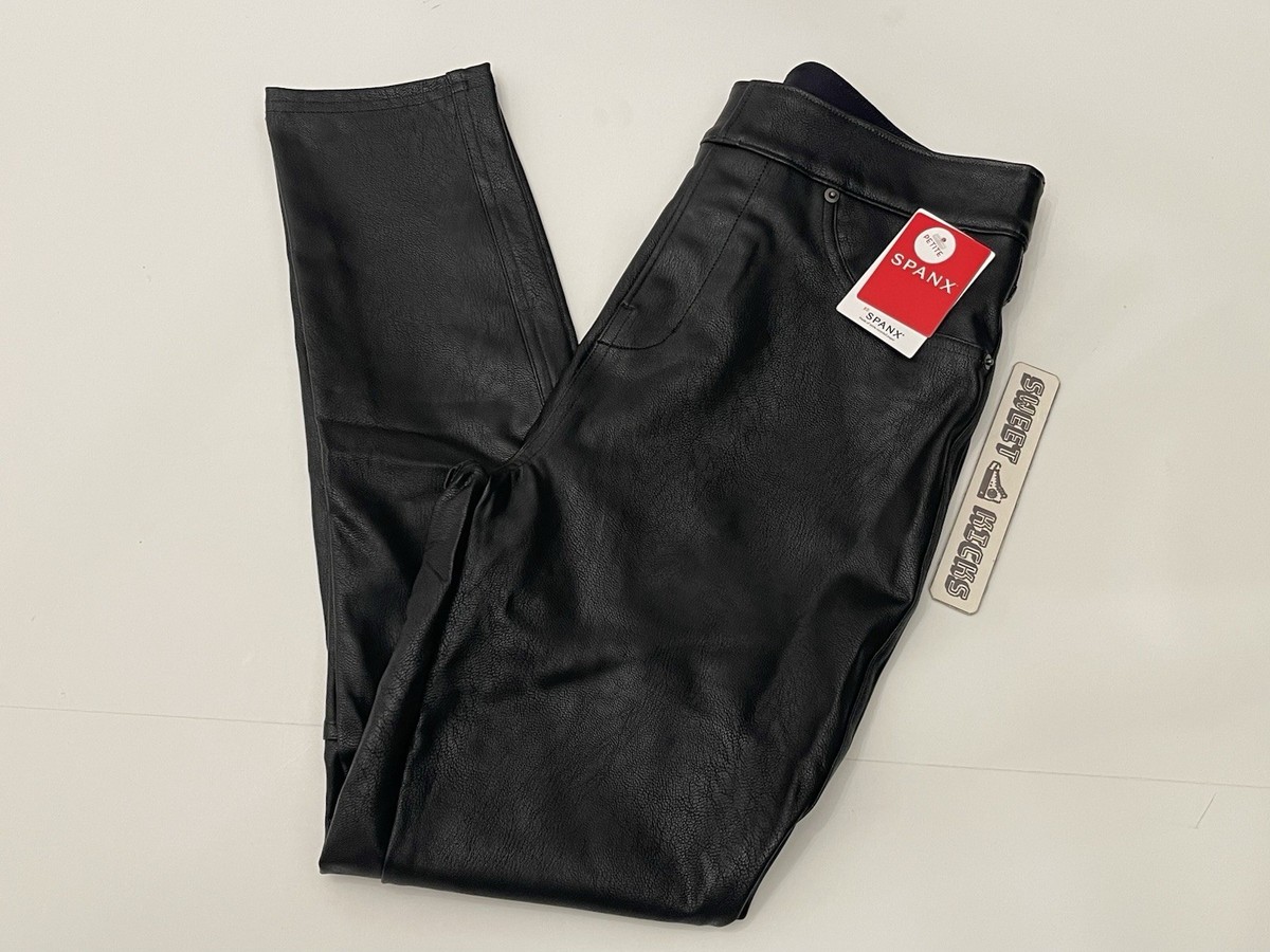 SPANX Black Faux Leather Ankle Skinny Pants Size Small Petite