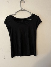 LOFT Womens T-Shirt Black Solid Round Neck Short Sleeve Stretch Top Tee S