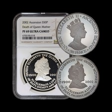 ASCENSION ISLAND. 2002, 50 Pence, Silver - NGC PF69 - QEII Queen Mother Death