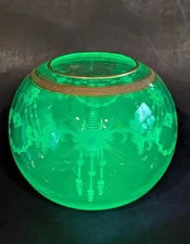Hawkes Engraved Uranium Glass Steuben Blank 6078 Rose Bowl Vase FREE SHIP
