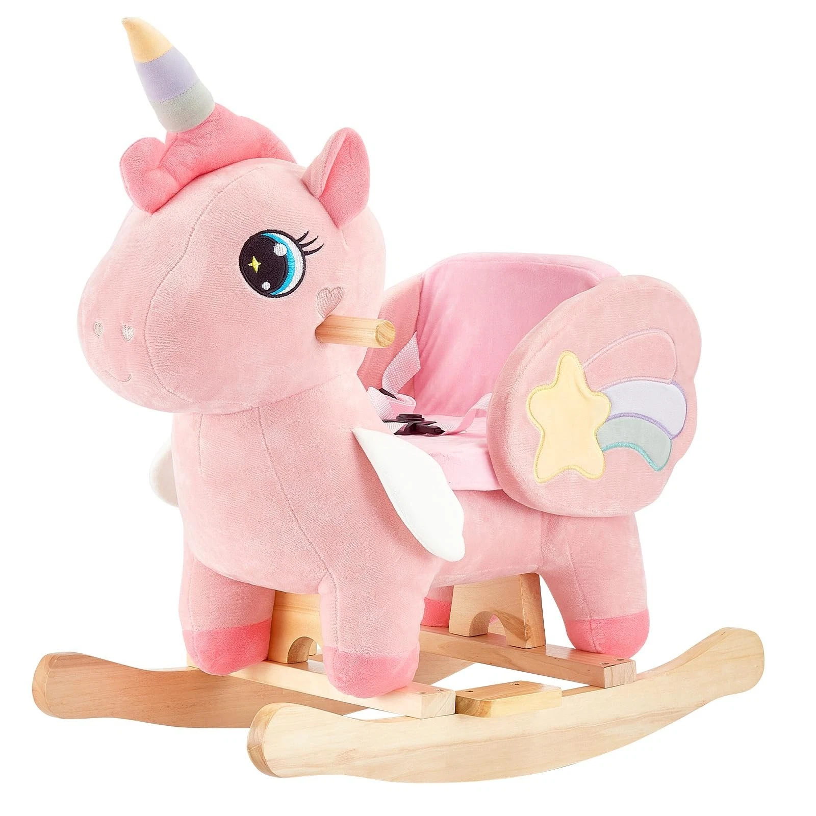 Soft Plush Baby Rocking Horse - Wooden Toddler Rocker for Nursery