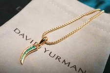 Christmas giftsDavidYruman18KYG Blue Crescent Pendant Necklace 17"