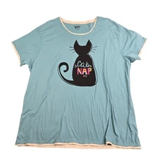 Lazy One Cat Nap Pajama Top T-Shirt Women's XXL Light Blue Cats Kittens Kitty 