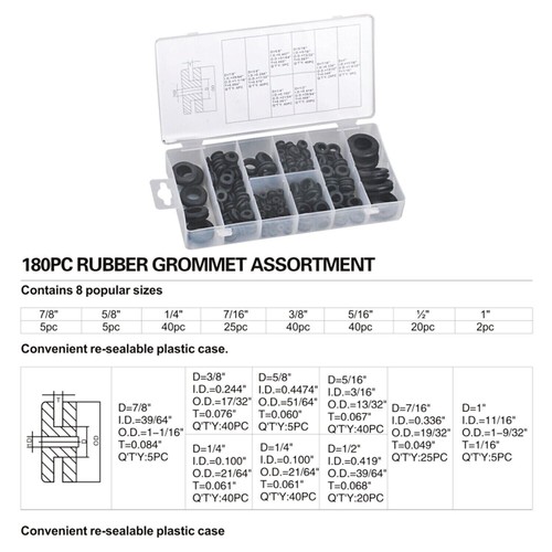 Purchase 180 Pc Rubber Grommet Assortment Set Firewall Wiring Electrical Wire Gasket Kit In - Foto 8