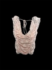 Pink lace corset top with adjustable ties