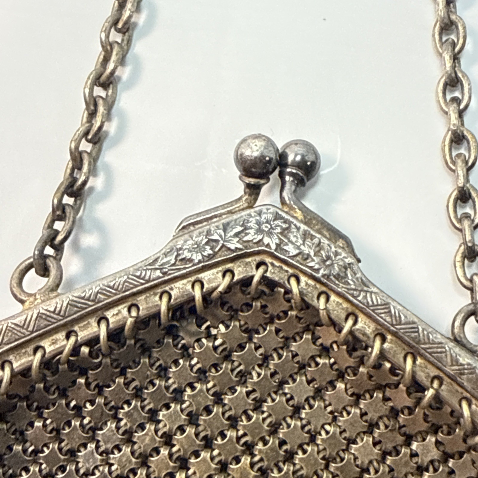 Antique Art Deco Nickel Silver Mesh Coin Purse Bag - image 12