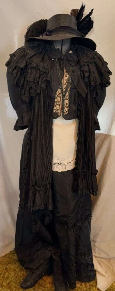 Antique Edwardian Victorian Ruffle Long Womens Skirt - Image 2 of 4