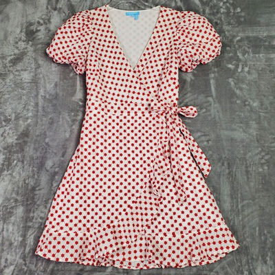 #ad #ad Draper James Wrap Dress Womens M Red Floral Embroidery Puff Sleeve Cottagecore $27.90