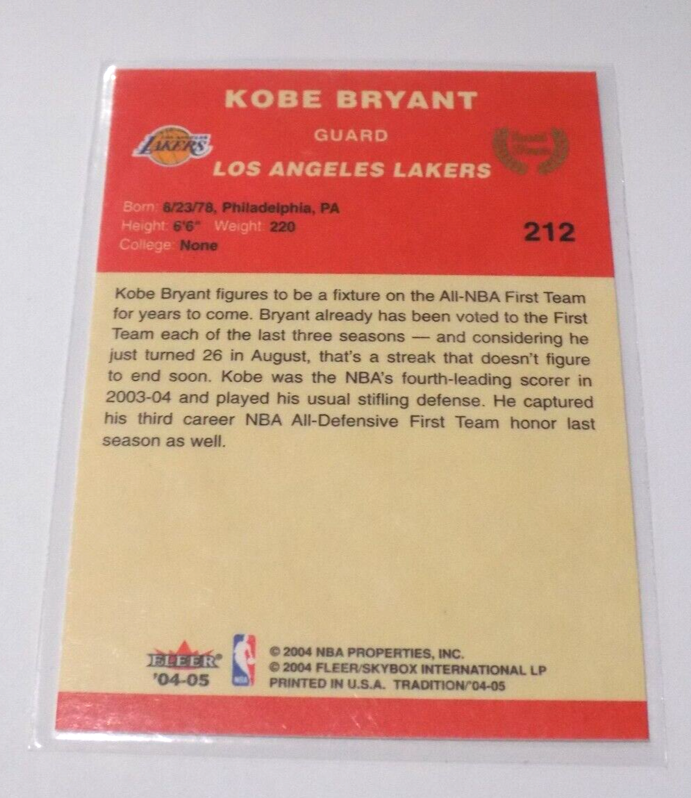 2004-05 Fleer Tradition Card #212 Kobe Bryant Lakers HOF | eBay