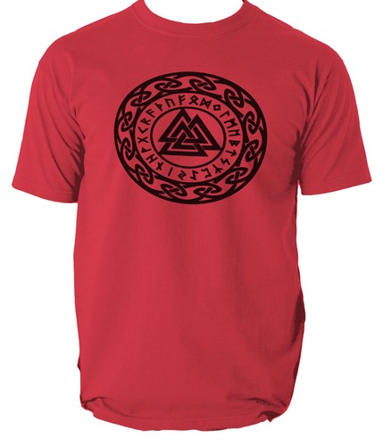 Valknut with runes T Shirt, Asatru pagan Germanic mystic symbol sic colours - Picture 13 of 13