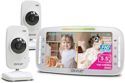 Axvue A1080DU Video Baby Monitor 1080P Full HD 5.5'' IPS Screen + 2 Camera 