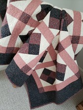 "Four Patch Diamonds" Handmade Navy/Mauve Quilt 100 Cotton, Machine Quilted