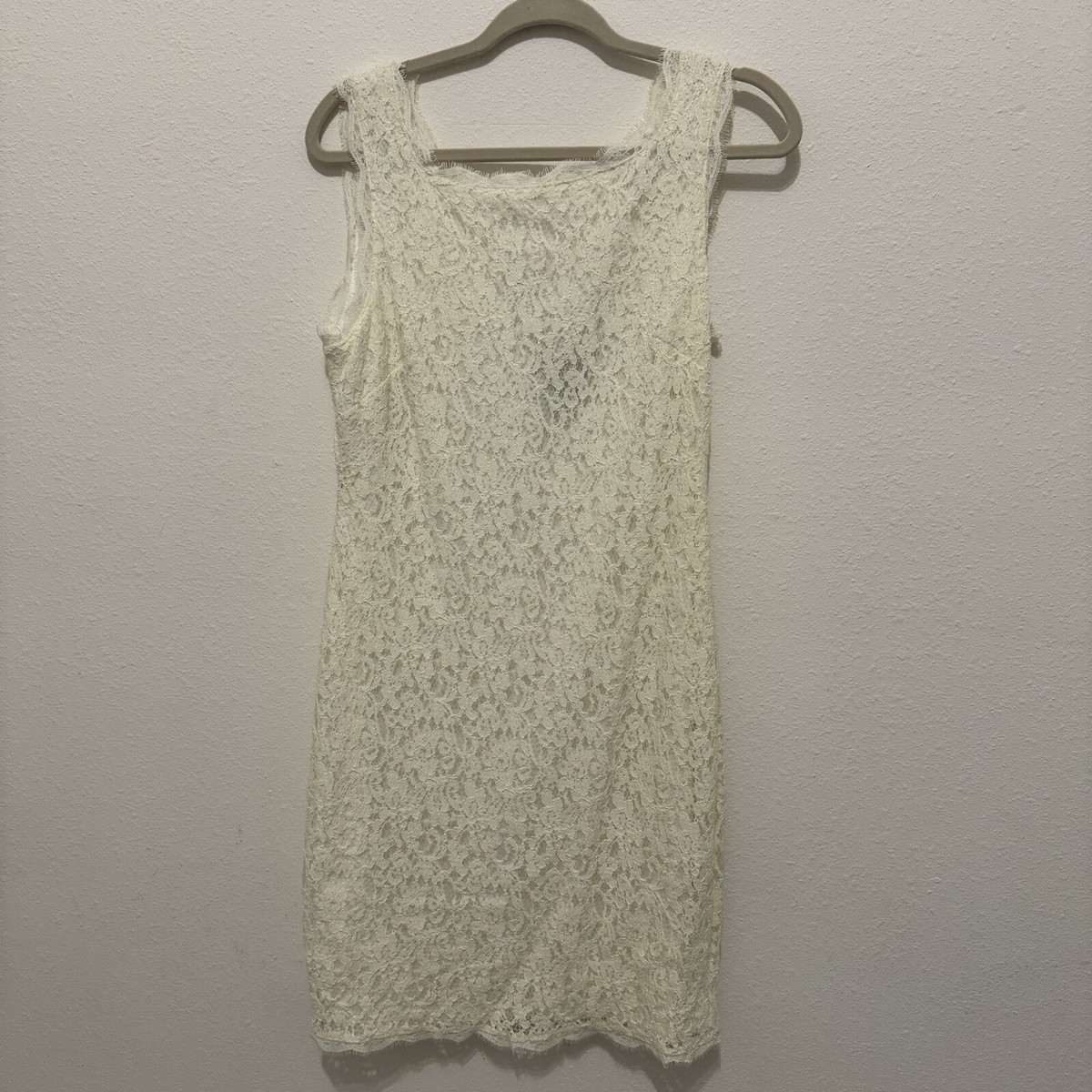 Adrianna Papell White Cocktail Lace Overlay Sheath Sleeveless Dress V-Back  Sz 14 | eBay