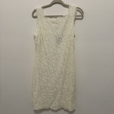 Adrianna Papell White Cocktail Lace Overlay Sheath Sleeveless Dress V-Back  Sz 14 | eBay
