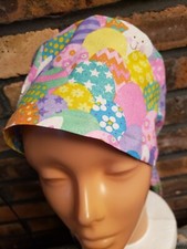 GLITTER EASTER EGGS AND BUNNIES HANDMADE SURGICAL SCRUB CAP