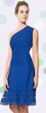 Tadashi Shoji Illusion Mesh One Shoulder Pintuck Jersey Marina Blue Dress